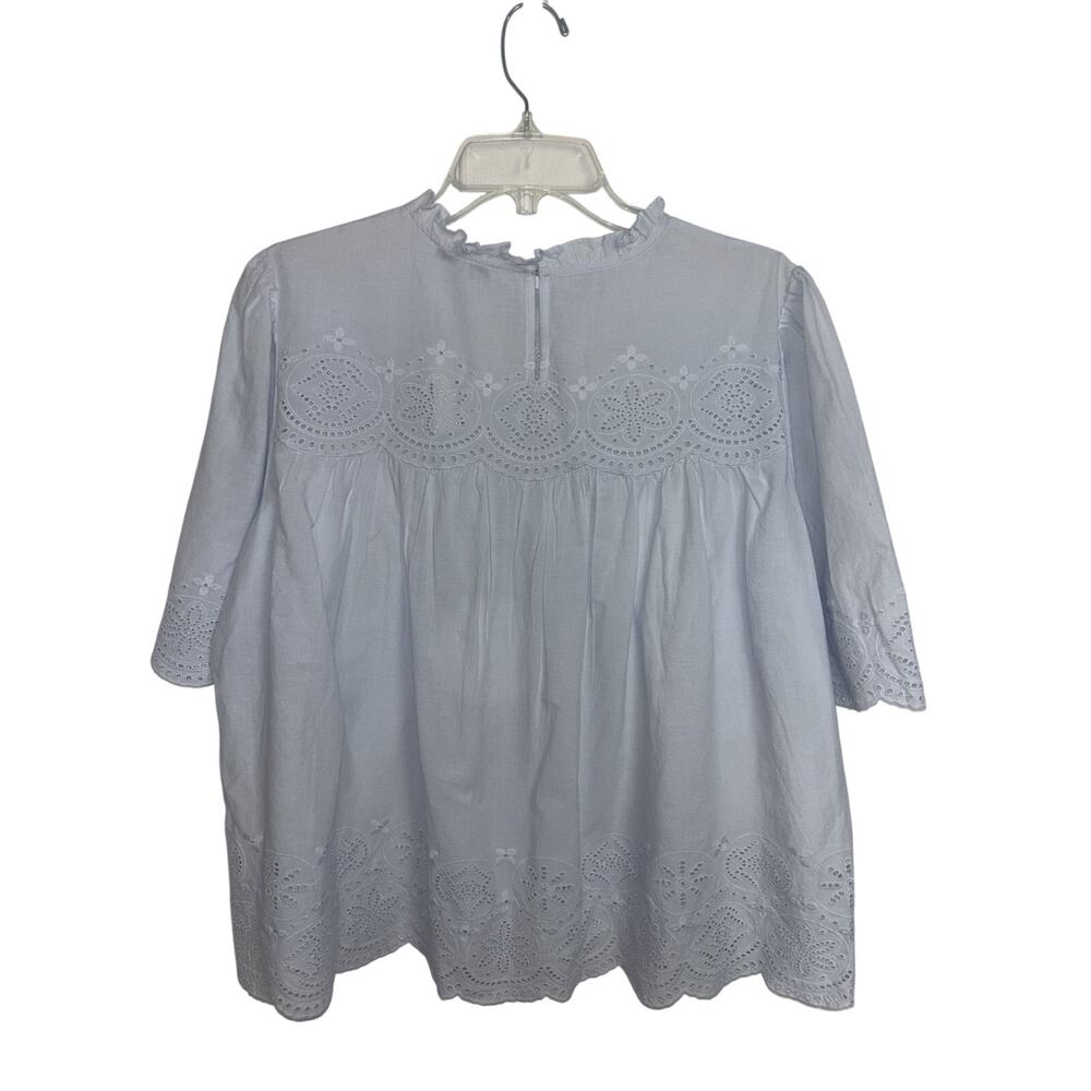 NWT Madewell Embroidered Pintuck High Neck Top Soft Blue Large Cottage - Picture 4 of 11
